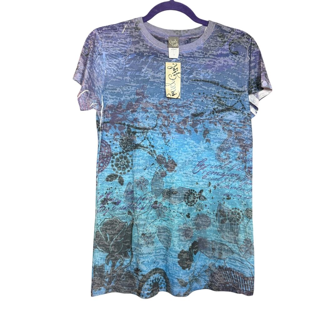 NWT Cruel Girl shades of blue burn out crew neck tee - women's Large